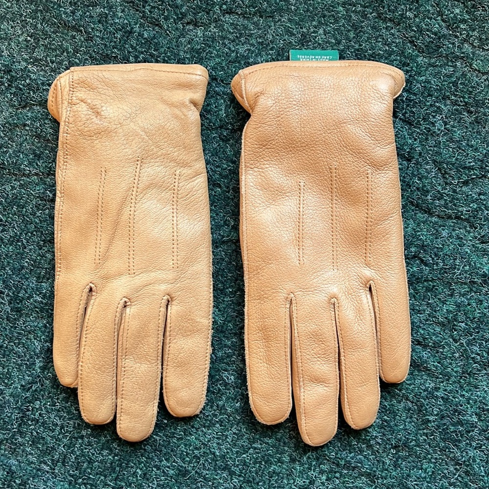 L L Bean leather gloves with rabbit fur lining Men’s Medium